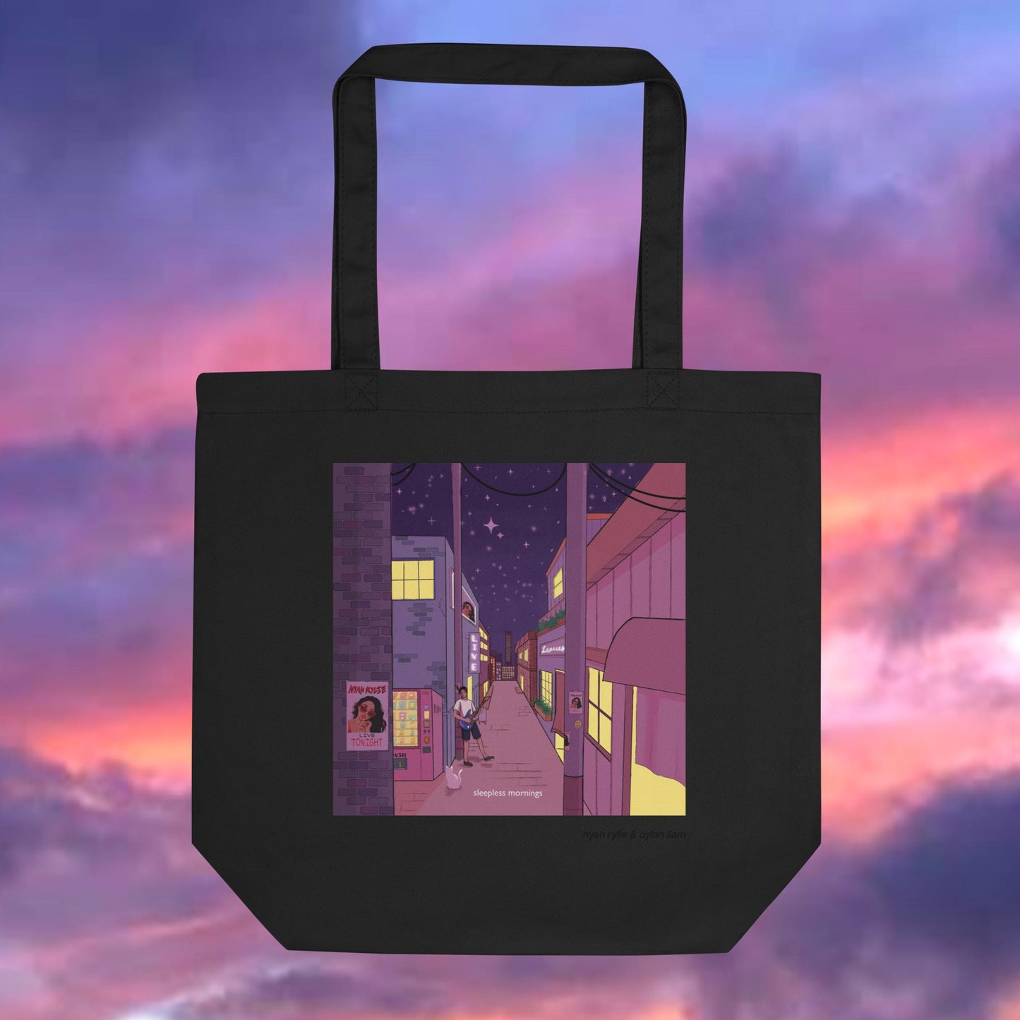 'sleepless mornings' eco tote bag