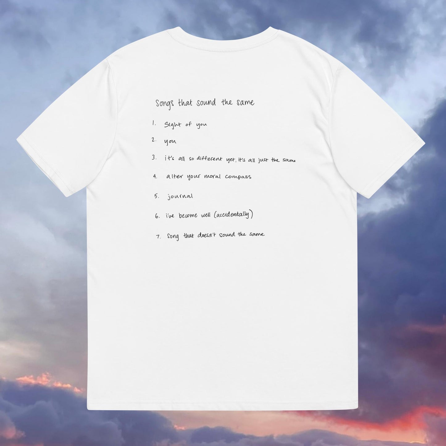 'songs that sound the same' organic white t-shirt
