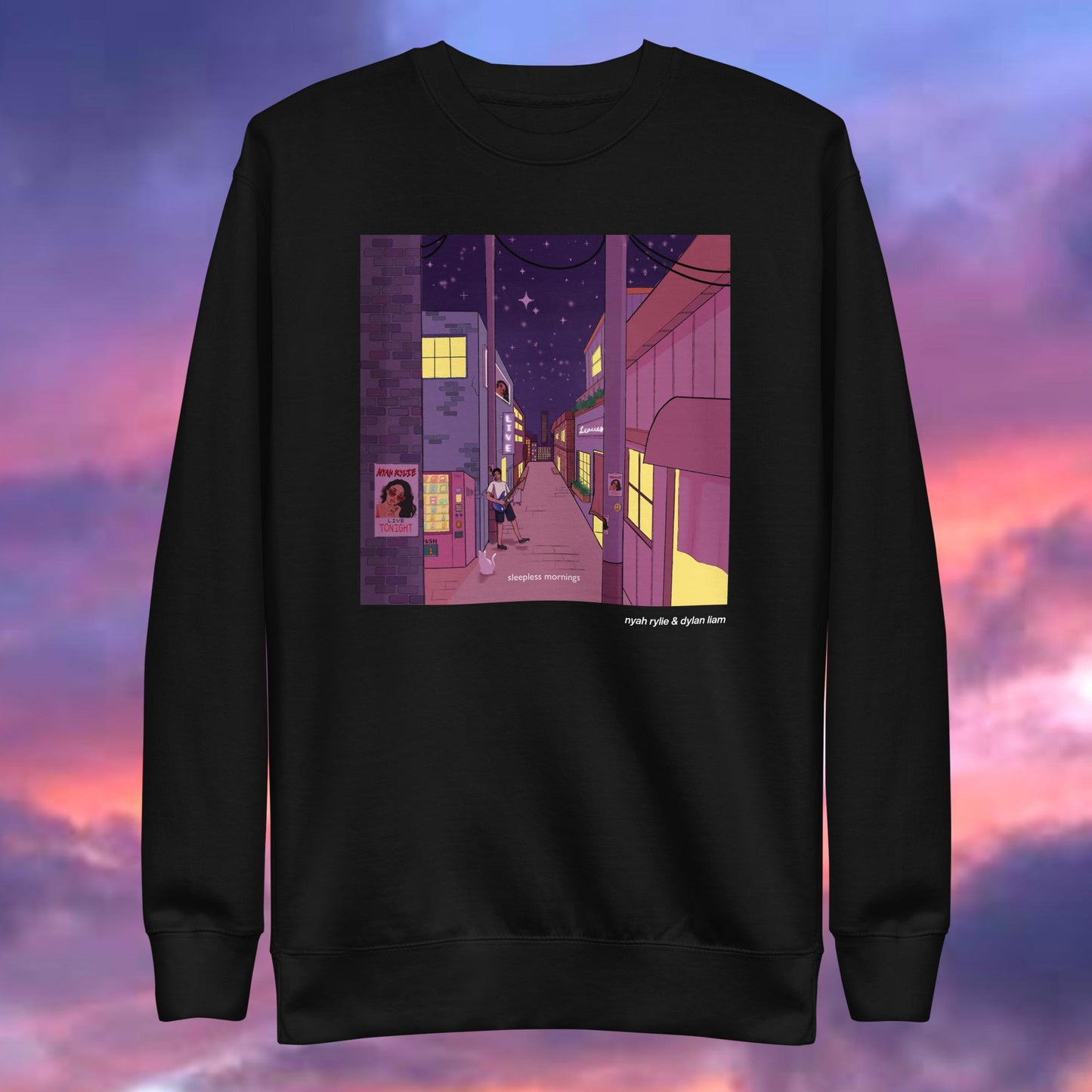 'sleepless mornings' black sweatshirt